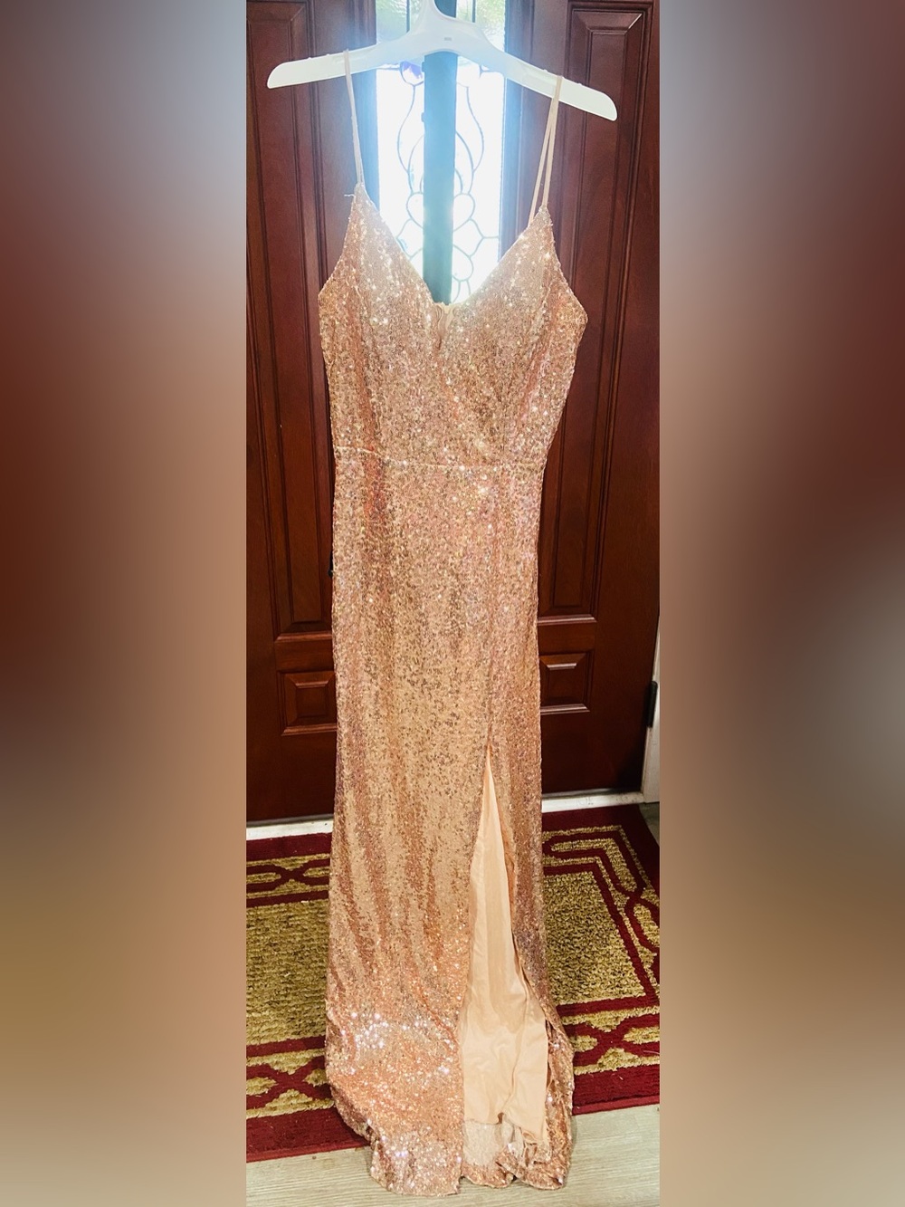 Rose Gold Sequin Spaghetti Strap Dress